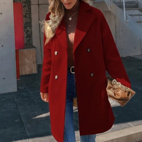 Classic burgundy double breasted Pea Overcoat jacket fall/winter - Picture 3 of 10